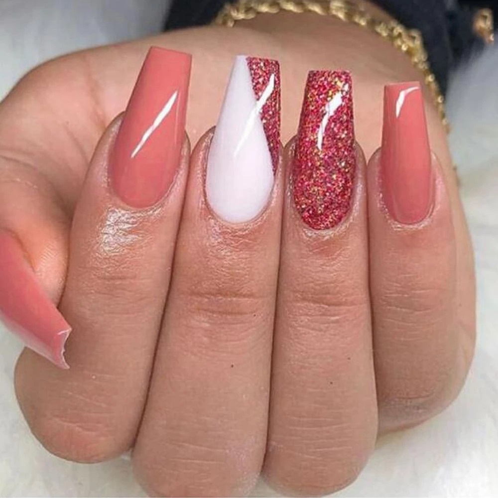 24Pcs False Nails French Full Cover Long Coffin Press On Fake Nails for Womens